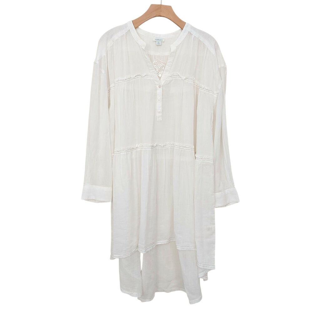 Sundance Gauze Tiered Tunic Dress Womens XL White Cotton Summer Beach Boho